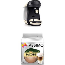 Bosch TAS1007 Tassimo Happy Kapselmaschine,1300 W, platzsparend, große Getränkevielfalt, cream + Tassimo Jacobs Typ Latte Macchiato Classico, 5er Pack Kaffeespezialität T Discs (5 x 8 Getränke)