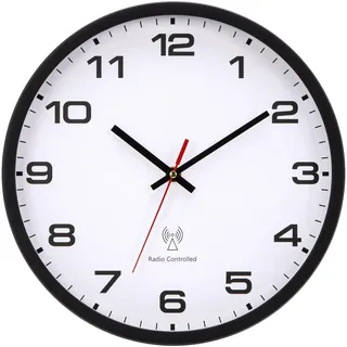 NESIFEE Wanduhr Funk Funkwanduhr 30cm Groß Funkuhr Schwarze Weiß Batteriebetrieben Vintage Modern Uhr Wand für Küche Schlafzimmer Wohnzimmer Kinder