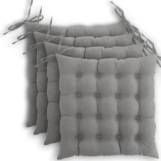 wometo 4er Set Sitzkissen 40x40 Oeko-TEX mit Bändern/Schleifen grau | gesteppte Sitzpolster / Stuhlkissen mit Steppung für Indoor und Outdoor, drinnen und draußen nutzbar, im praktischen 4er Pack