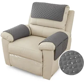 FANSU Sesselschoner Für Relaxsessel Mit Armlehnen, Sesselbezug Mit Taschen Für Fernsehsessel, Wasserdicht & rutschfest Möbelschutz für Sofa, Stuhl (1 Sitzer,Dunkelgrau)