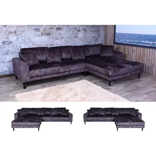 Ecksofa HWC-J54, Couch Sofa 3-Sitzer L-Form Liegefläche links/rechts 295cm Samt dunkelgrau - Grau