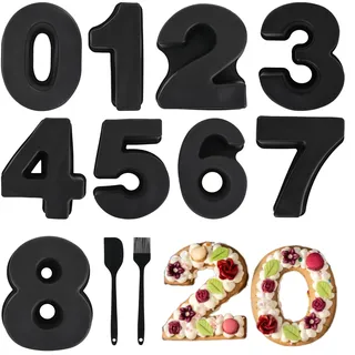 EILYGK Kuchenform Zahlen, 9 Stück 10 Zoll Number Cake Backform, Großes Silikon Zahlenbackform Zahlen kuchenform Zahlen Backform für Backen(0-8)-Schwarz