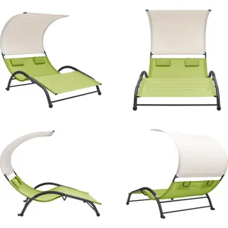 vidaXL Doppel Sonnenliege mit Sonnendach Textilene Grün - Sonnenliege - Sonnenliegen - Gartenliege - Gartenliegen - Grün