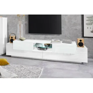 Dmora - TV-Schrank Vincenzo, niedriges Wohnzimmer-Sideboard, Fernsehständer-Basis, 100% Made in Italy, 220 x 40 x 51 cm, glänzendes Weiß,