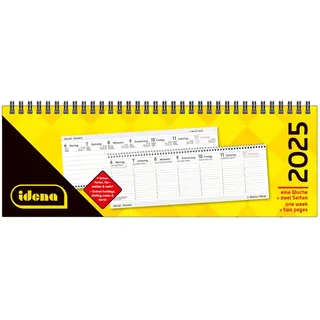 IDENA 11160 - Tischkalender 2025 quer im Format 29,8 x 10,5 cm, pro Woche 2 Seiten, Schreibtischkalender mit Jahresübersicht und Spiralbindung