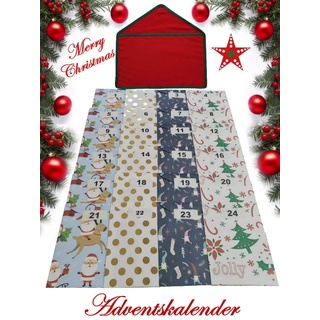 Wunderschöner Adventskalender zum selber befüllen aus Stoff bestehend aus Umschlag, Papiertüten und Etiketten. Komplett Set. Schönes Geschenk. Weihnachten. (Klassisch)