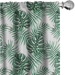 ABAKUHAUS Blatt Vorhänge 2er-Pack, Mango-Bananen-Baum-Blätter in der tropischen Wilden Safari-Insel-Dschungel-Bild-Grafik, Vorhang für Wohnzimmer Schlafzimmer, 4 Stück 75 cm x 245 cm, Waldgrün