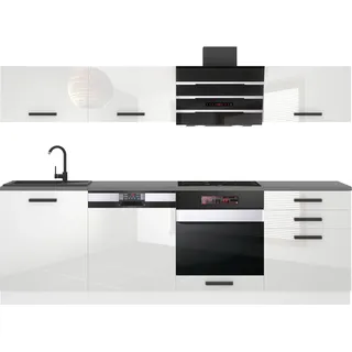 Belini Küchenzeile Küchenblock Linda - Küchenmöbel 240 cm Einbauküche Vollausstattung ohne Elektrogeräten mit Hängeschränke und Unterschränke, ohne Arbeitsplatten, Weiß Hochglanz - Weiß