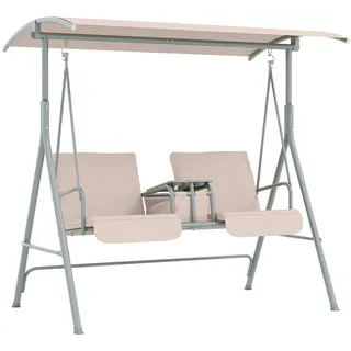 Outsunny Hollywoodschaukel mit Becherhalter , Beige , Metall , 112x158x175 cm , Gartenmöbel, Gartenschaukeln, Hollywoodschaukeln