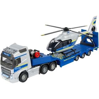 MAJORETTE Volvo Polizei-Transporter FH-16 LKW mit Auflieger und Airbus Hubschrauber (213716000)