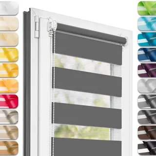 Estika Doppelrollo Klemmfix ohne Bohren - 80 cm x 220 cm - Anthrazit - 27 Stofffarben, Tag und Nacht Duo Rollo, Rollos für Fenster ohne Bohren, Fenster Sichtschutz (80 cm Stoffbreite)