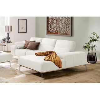 W.Schillig Ecksofa »run, Designsofa, bequem, L-Form« mit elegantem Holzsockel, Füße in Chrom glänzend, Breite 299 cm, weiß