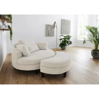 Atlantic Home Collection Loveseat Ravi 114 x 100 x 154 cm Beige mit Stauraumhocker und 4 Zierkissen