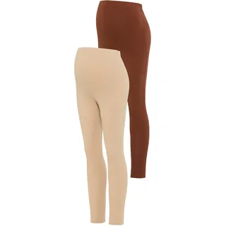 Umstandshose NEUN MONATE "2 Stück Umstands-Hosen für Schwangerschaft und Stillzeit", Damen, Gr. 36/38, N-Gr, braun (braun, beigemeliert), Jersey, Obermaterial: 95% Baumwolle, 5% Elasthan. Obermaterial Melange: 57% Baumwolle, 38% Polyester, 5% Elasthan, mehrfarbig, unifarben, Basic, figurbetont 7/8-Länge, Hosen Umstandshose, 2er Pack Leggings für Schwangerschaft & Stillzeit