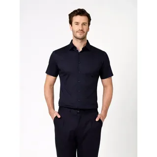Kurzarmhemd DESOTO "Casual Kent 1/2", Herren, Gr. M, N-Gr, schwarz (solid navy), Jersey, Obermaterial: 100% Baumwolle, slim fit normal, Hemden Kurzarmhemd, Businesshemd, slim fit, Kentkragen