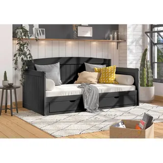 Mid.you Ausziehbett , Schwarz , Holz , Kiefer , massiv , Höhe ca. 20 cm , 90x200 cm , FSC Mix , Bettkasten, Lattenrost , Babymöbel & Kindermöbel, Kinderzimmer & Jugendzimmer, Kinderbetten, Kinderbetten & Jugendbetten