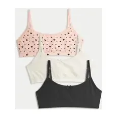 M&S Collection 3er-Pack bauchfreie Tops mit hohem Baumwollanteil, einfarbig und mit Herzmuster (6-16 J.) - Multi, Multi, 6-7 Y