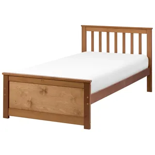 BELIANI Einzelbett Braun Kiefernholz mit Lattenrost 90x200 cm Fußteil Hohes Kopfteil Schlicht Modern Skandi Design Schlafzimmer Holzbett - Braun