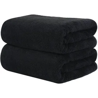 KinHwa 2er Set Mikrofaser Handtücher 50x100 cm, Extra Saugstark & Fussel Frei, Ultra Weich für Haare & Körper, Schnell Trocknend, mit Aufhänger, Schwarz