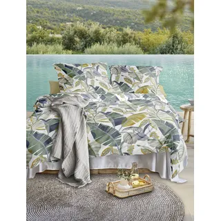 IRISETTE Easy 8697 Blätter Baumwolle Blau 135 x 200 cm + 2 x 80 x 80 cm