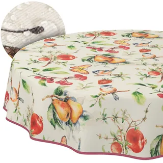 Tischdecke Stoff abwaschbar Tischtuch Tafeldecke pflegeleicht Lotuseffekt schmutz- & wasserabweisend für Indoor Outdoor Tischdecke Rund 140cm mit Saum (Eingefasst) Istria
