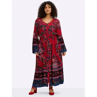 Maxikleid SHEEGO BY JOE BROWNS "Kleid", Damen, Gr. 48, Normalgrößen, rot (rot, burgund, gemustert), 100% Viskose, Besatz:100% Baumwolle, geblümt, gemustert, lang, Rundhals, Kleider Maxikleid