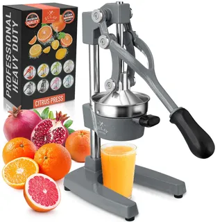 Zulay Kitchen Saftpresse Manuell aus Gusseisen, Saftpresse Orangenpresse Manuell für Zitrusfrüchte, Robuste Obstpresse aus Edelstahl, Cast Iron Juicer, Manual Entsafter für Orangen/Zitronen - Grau