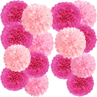 SUNBEAUTY 15 Stück Seidenpapier Pompons Rosa Papier Pompons Party Deko für Hochzeit Deko Tischdeko Geburtstag Baby Shower Gartenparty Partydeko