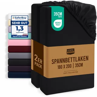 Utopia Bedding - 2er Set Spannbettlaken 180x200cm - Schwarz - Oeko-Tex Zertifiziertes - Gebürstete Mikrofaser Spannbetttuch - 35 cm Tiefe Tasche