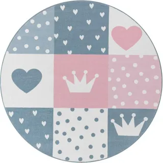 Paco Home Kinderteppich »Eliz 391« rund 12 mm Höhe Kurzflor, Spielteppich, Patchwork-Muster, Motiv Krone, Herz & Punkte Paco Home Beige B : 120 cm Ø 120 cm 1 Stk.