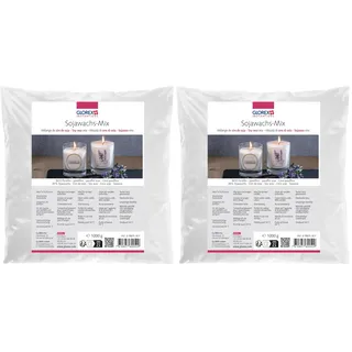 GLOREX 6 8603 401 - Sojawachs-Mix, 1000 g, gebrauchsfertige Wachsmischung, brennt warm weiß, gute Brennqualität, Schmelzpunkt 54°C, zur Kerzenherstellung (Packung mit 2)