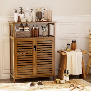 Bambus Badezimmer Aufbewahrungsschrank - Freistehender Küchenschrank Organizer - Walnuss