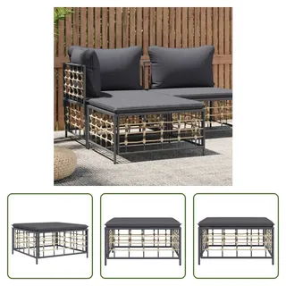 The Living Store Gartenhocker mit Dunkelgrauem Kissen Poly Rattan - Grau