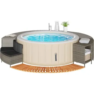 Design Whirlpool-Umrandung Grau Poly Rattan und Massivholz Akazie, Gartenduschen 2024 Neu - Grau