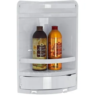 Avilia Eck-Wandregal aus Kunststoff, 2 Ablagen - Badewannenregal ohne Bohren, 20 x 27 x 41 cm, weiß, elegant, für platzsparende Organisation