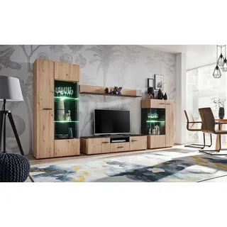 Moderne Wohnwand SOLIDO, Wohnzimmermöbel-Set (Artisan Eiche / Schwarz matt) - Bronze