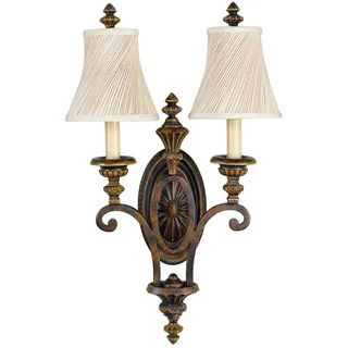 Wandlampe ANABELL 1 in Creme Walnuss 2xE27 B:37cm Landhaus lampe Wohnzimmer Flur