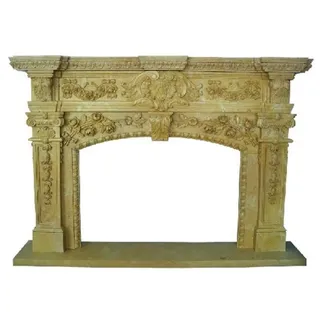 Casa Padrino Luxus Barock Kaminumrandung Gelb 200 x 40 x H. 150 cm - Handgefertigte Kaminumrandung aus hochwertigem Marmor - Kamin Deko Accessoires - Marmor Möbel im Barockstil