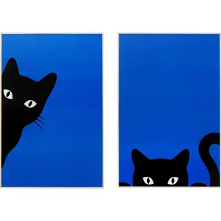 Kare DESIGN Wandbild 2x 40 x 60 cm Ciao Gatto 56298 2er Set Dekor Blau