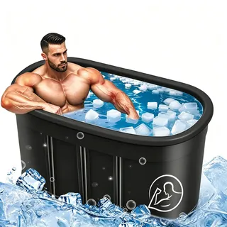 ASDSED Eisbad XXL, Faltbare Badewanne Erwachsene(120cm Ø), Eistonne Eisbaden Outdoor mit Staubschutzabdeckung, Faltbare Badewanne Erwachsene, Eisbaden Tonne für Recovery und Kaltwassertherapie, Blau
