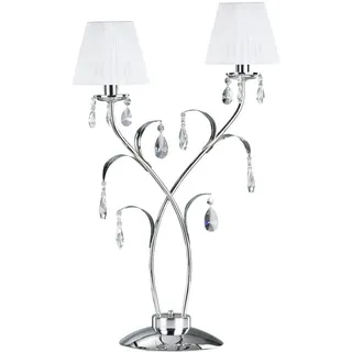 Kristall-Tischleuchte , Weiß, Chromfarben , Metall, Glas, Textil , 70 cm , Lampen & Leuchten, Innenbeleuchtung, Tischlampen, Tischlampen