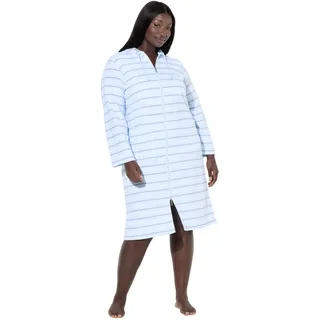 Ulla Popken Damen große Größen Übergrößen Plus Size Bademantel, Streifen, 2-Wege-Zipper, Langarm, Frottee blau 66+ 821543700-66+