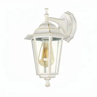 Licht-Erlebnisse Außenwandleuchte Glas Aluminium Weiß Gold IP44 Terrasse Garten H:36 cm E27 bis 60 W Rustikal Laterne nostalgische Außenlampe Balkon PARIS