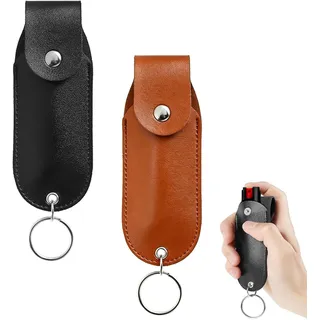 HAOBIN 2er Set Pfeffersprayholster Schlüsselanhänger PU-Leder | dunkelbraun und schwarz, Schutz für Pfefferspray,13x5 cm, für persönliche Sicherheit, diskretes Tragen