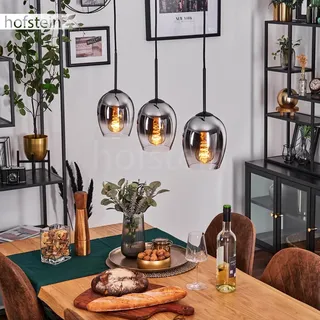 HOFSTEIN Pendelleuchte Vevino, moderne Hängeleuchte aus Metall/Glas in Schwarz/Chrom-/Rauchfarben/Klar, Leuchte im Retro/Vintage-Design, Schirmen Ø 15 cm, Höhe max. 150 cm, 3 x E27, Esszimmer, Küche
