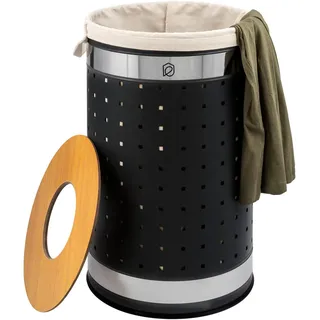 eluno Wäschetonne 50 Liter, schwarz , Schwarz , Metall , 35.5x57.5x35.5 cm , Haushalt & Kleinelektro, Wäschepflege, Wäschekörbe & Wäschetonnen