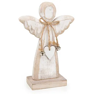 Logbuch-Verlag Engelsfigur weiß Natur aus Holz Engel zum Hinstellen Deko Geschenk Weihnachten Schutzengel 17,5 cm