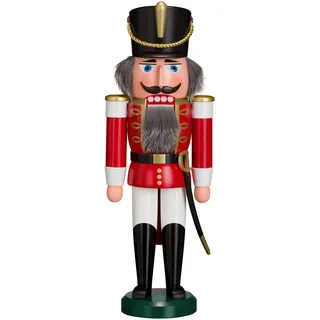 Seiffener Volkskunst | Nussknacker aus dem Erzgebirge | Husar mit Säbel 37 cm | Nussknacker Deko Figur | Original Erzgebirgische Volkskunst | 11202/1 | rot