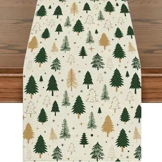 Weihnachten Tischläufer, Weihnachtstischläufer Grün Gold, Weihnachts Tischdeko, Weihnachtsbaum Saisonnal Winter Küche Tisch Dekoration Drinnen Urlaub Party Dekor 40x180 cm