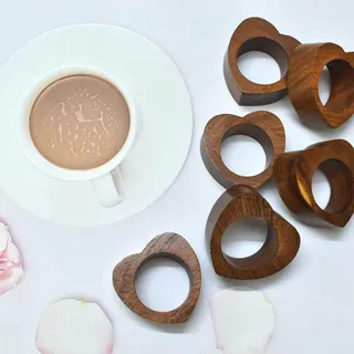 India House Handgefertigter Serviettenring aus Holz in Herzform, für den täglichen Gebrauch, dekorativ, 3,8 cm, Serviettenhalter, 6 Stück, perfekt für Tischdekoration, Dinner-Party, Esstisch